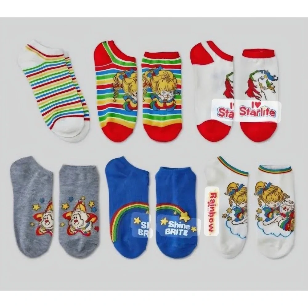 Rainbow Brite No-Show Socks 6 Pair Pack Womens Shoe Size 4-10 Retro 80s Graphics